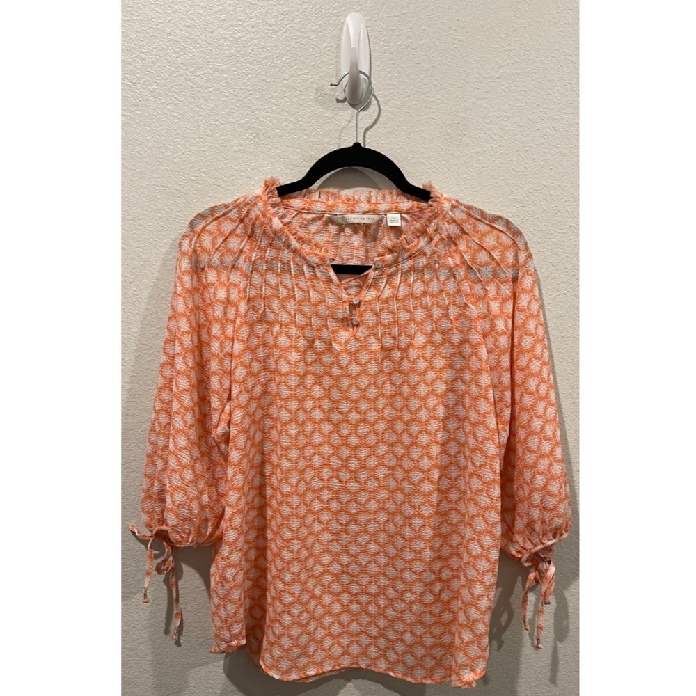 LC LAUREN CONRAD Orange White 3/4 Sleeve Blouse